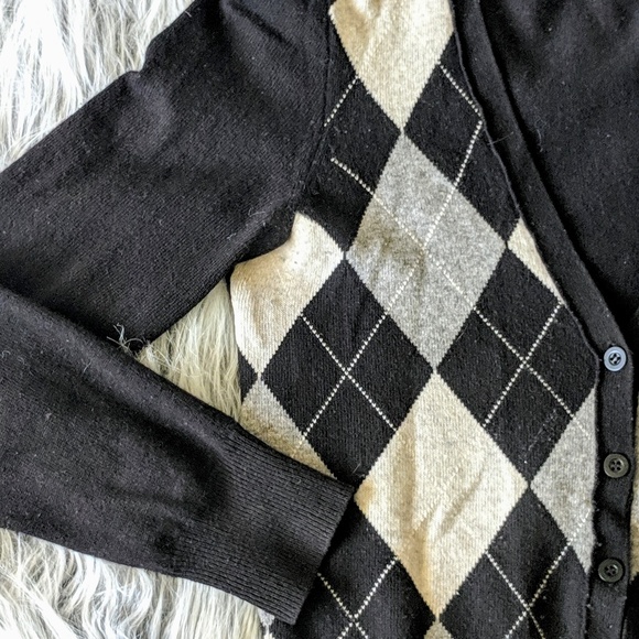 J Crew Vneck Argyle Cardigan B&W - Picture 5 of 5